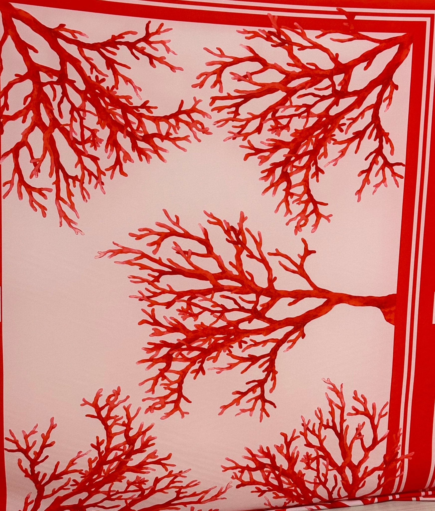 Coral pattern fabric, Red and Soft pink color Silky Crepe Fabric , Fabric by the yard, Panel Fabric 150*100cm // 1.64 * 1.09 yard - Whotex Online Fabric Store