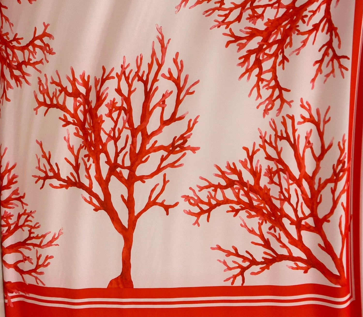 Coral pattern fabric, Red and Soft pink color Silky Crepe Fabric , Fabric by the yard, Panel Fabric 150*100cm // 1.64 * 1.09 yard - Whotex Online Fabric Store
