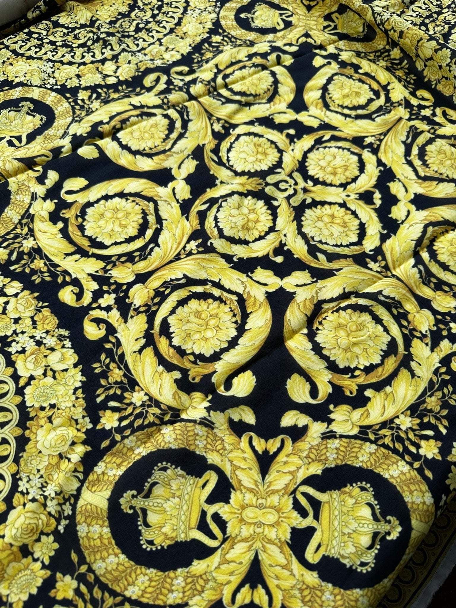 Cotton Fabric, Baroque Pattern Cotton Fabric, Black gold Swirl Pattern Fabric - Whotex