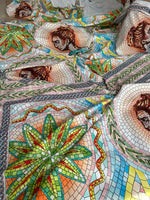 Coupon Fabric, Greek Mosaics print Silky Crepe Fabric , Fabric by the yard, Panel Fabric 150*100cm // 1.64 * 1.09 yard - Whotex Online Fabric Store