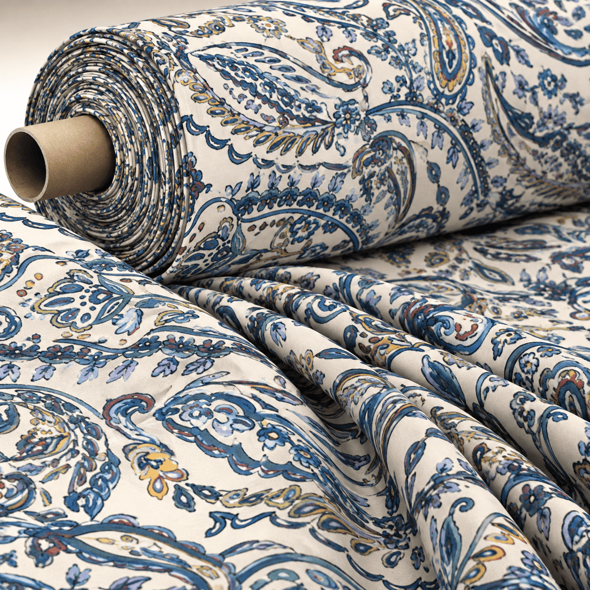 Cream Background Paisley Print Fabric by Metre - Whotex Fabrics London