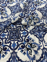 Crepe Fabric, Majolica Pattern Crepe Fabric, Blue White Swirl Fabric - Whotex Online Fabric Store