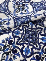 Crepe Fabric, Majolica Pattern Crepe Fabric, Blue White Swirl Fabric - Whotex Online Fabric Store