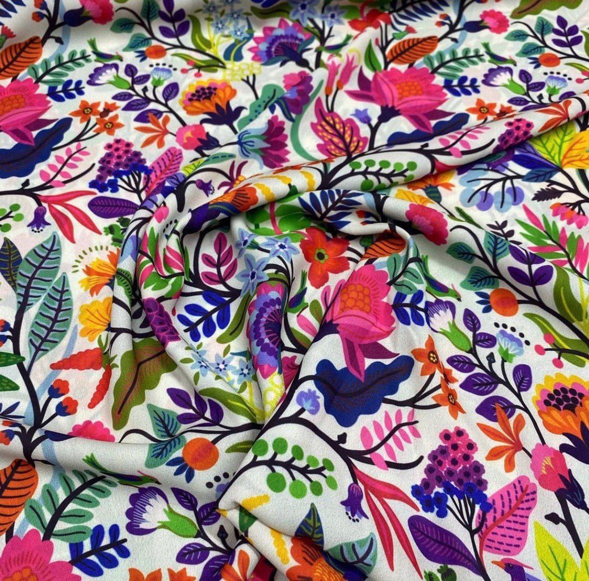 Crepe Fabric, Mexican Flowers Pattern fabric, - Whotex