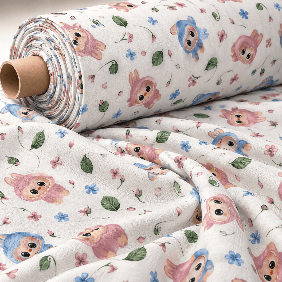 Cute Character Poly Linen Fabric by the Metre - Whotex Fabrics London