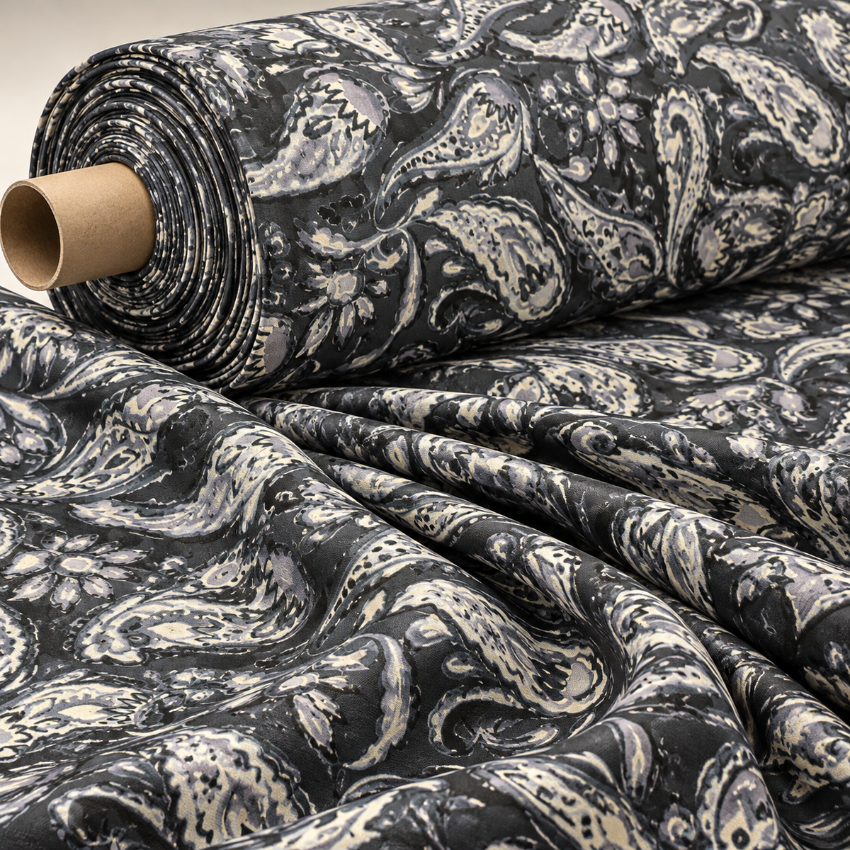 Grey Paisley Fabric by the Metre