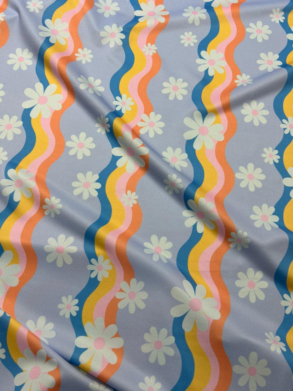 Daisy Print Fabric, Rainbow Pattern High Quality spandex 4 - way stretch fabric - Whotex