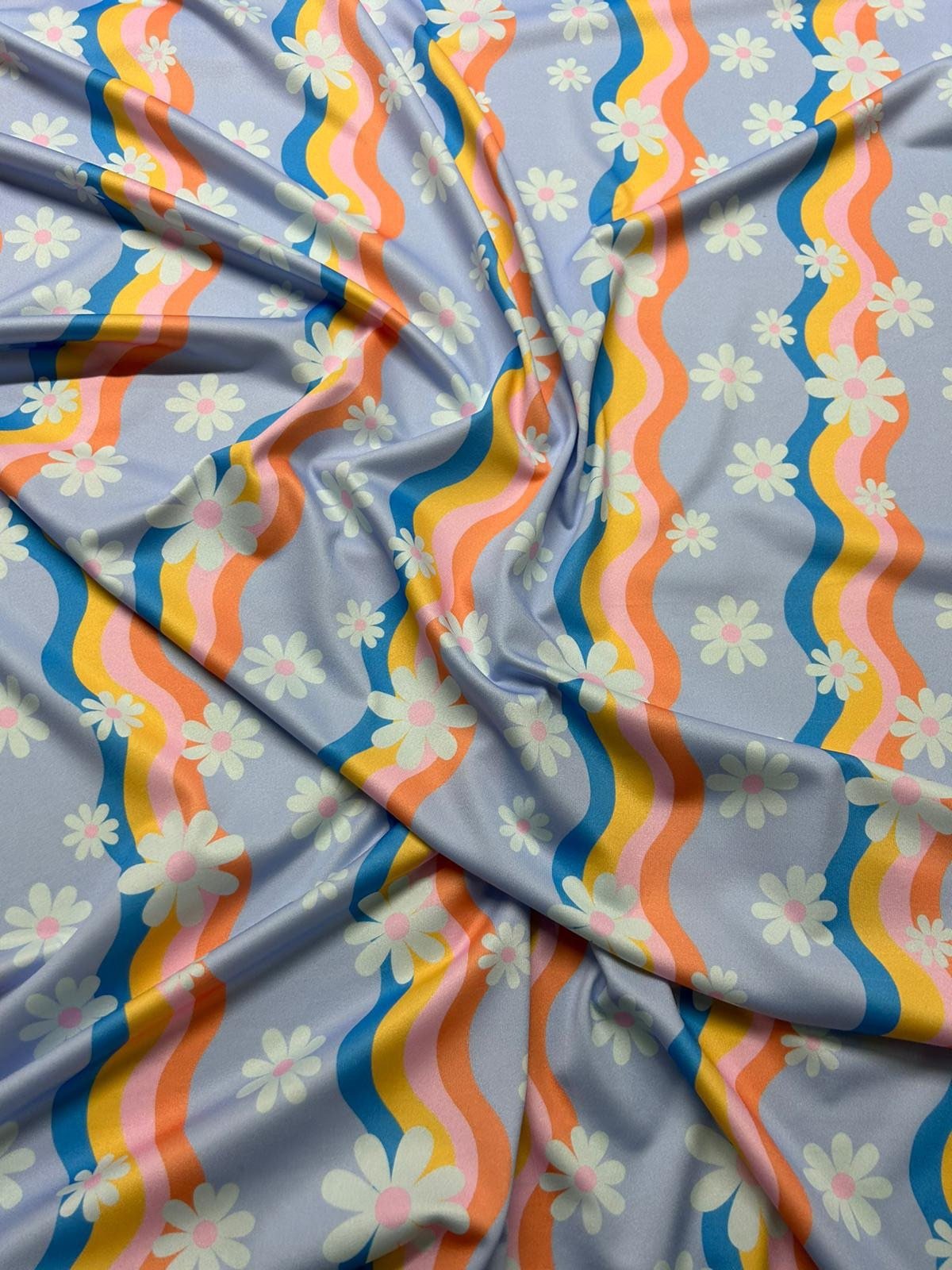 Daisy Print Fabric, Rainbow Pattern High Quality spandex 4 - way stretch fabric - Whotex