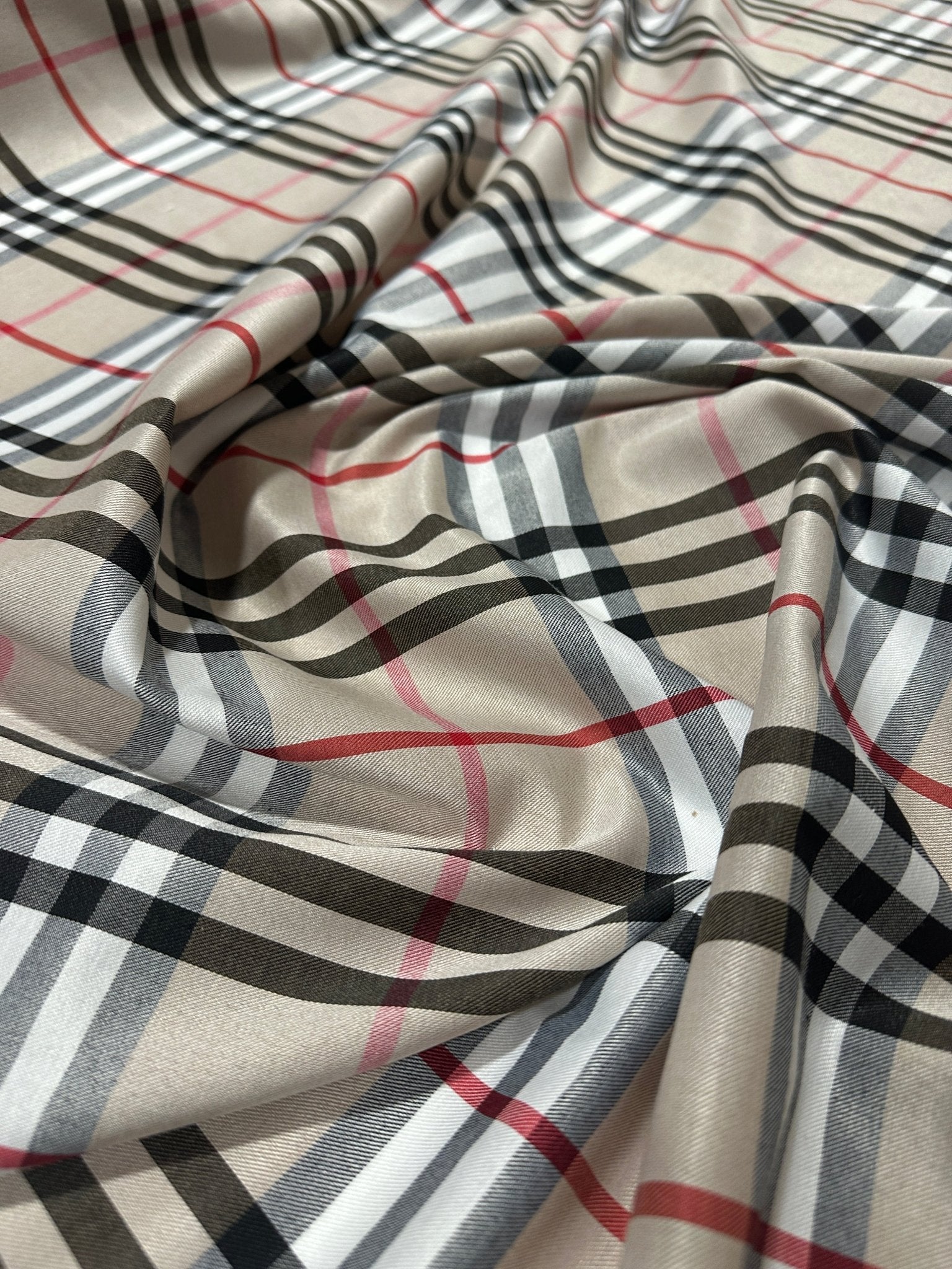 Double Sided Beige Plaid Tartan, Poplin Cotton Fabric - Whotex