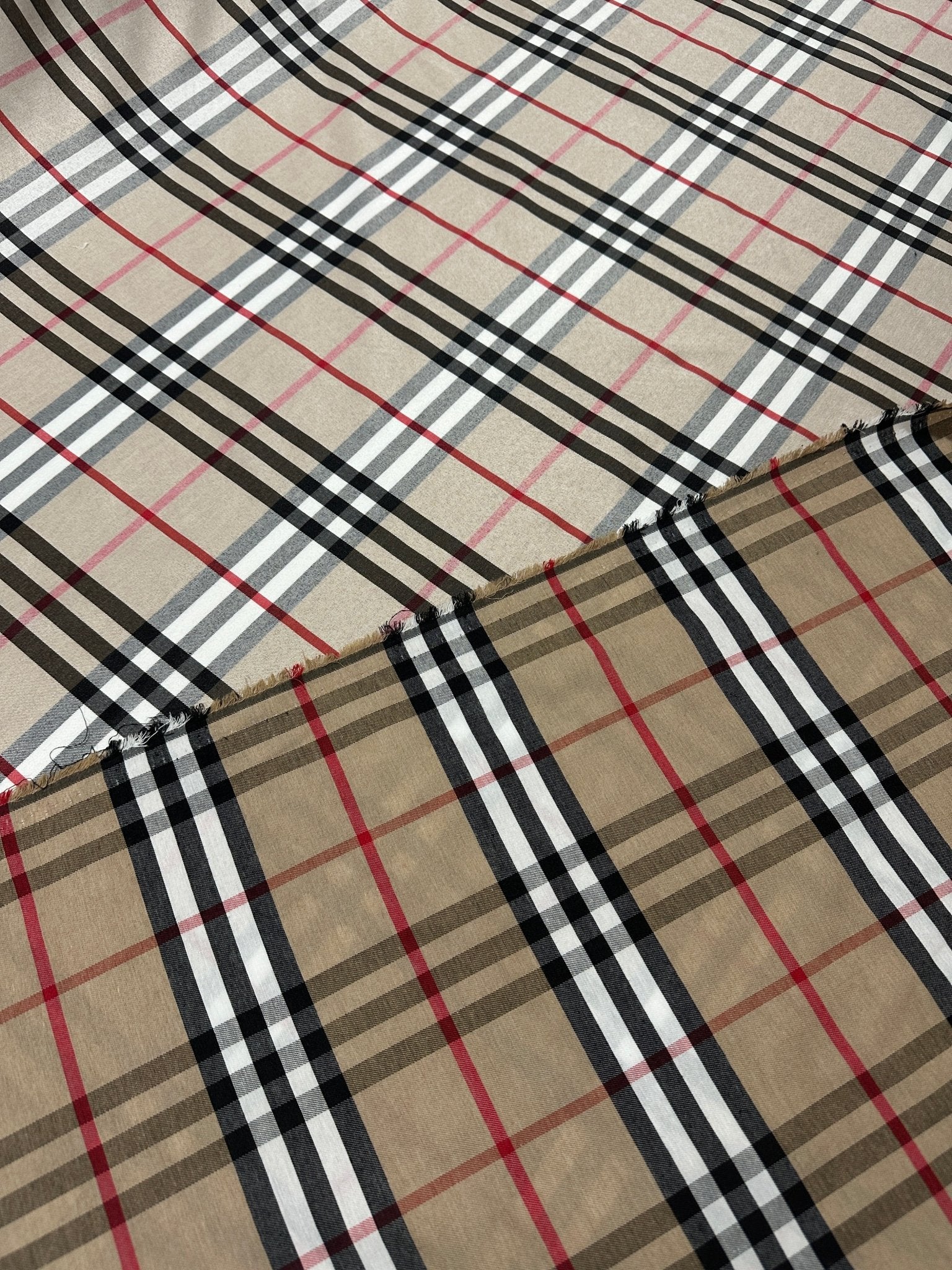 Double Sided Beige Plaid Tartan, Poplin Cotton Fabric - Whotex