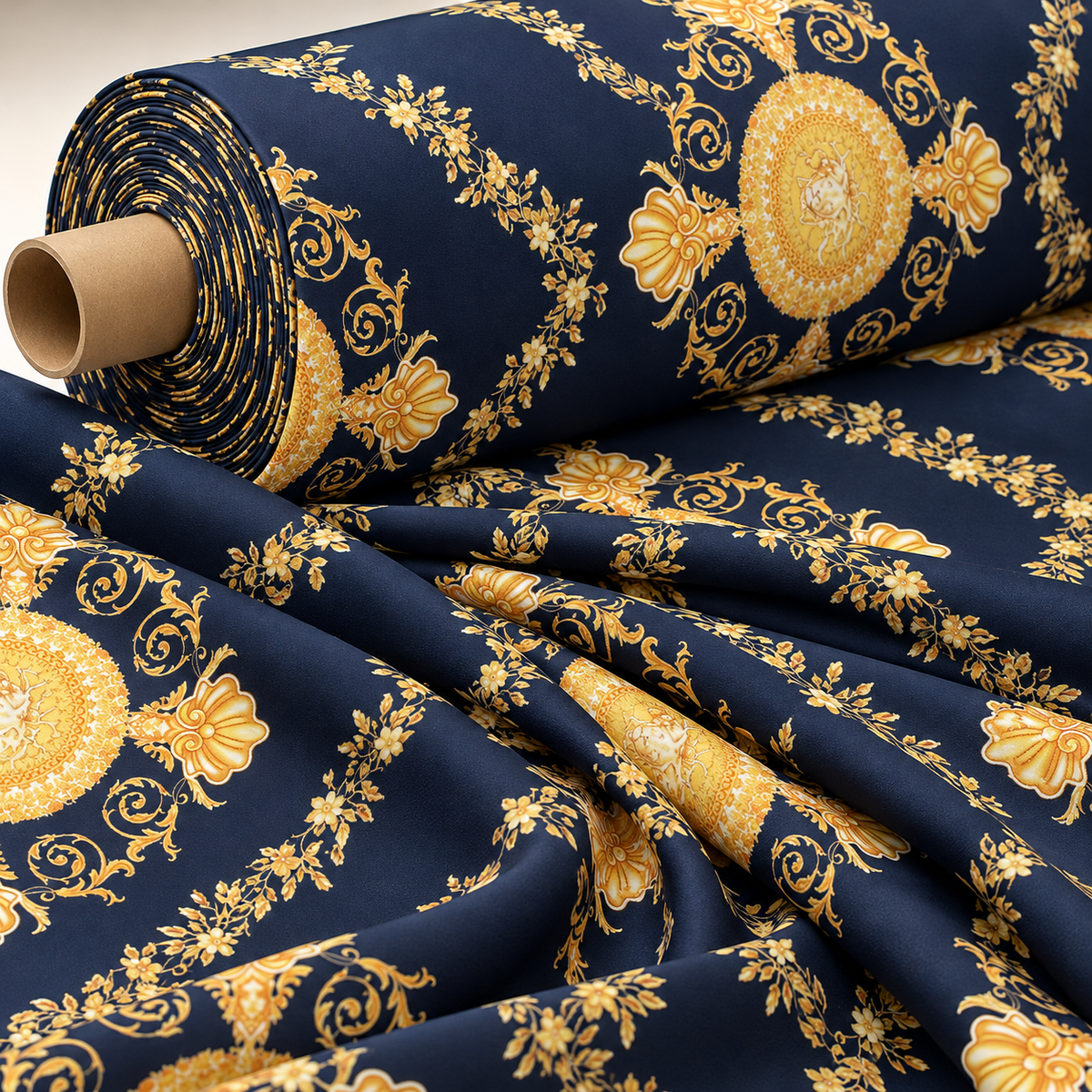 Luxury Baroque Fabric – Black & Gold Ornate Design