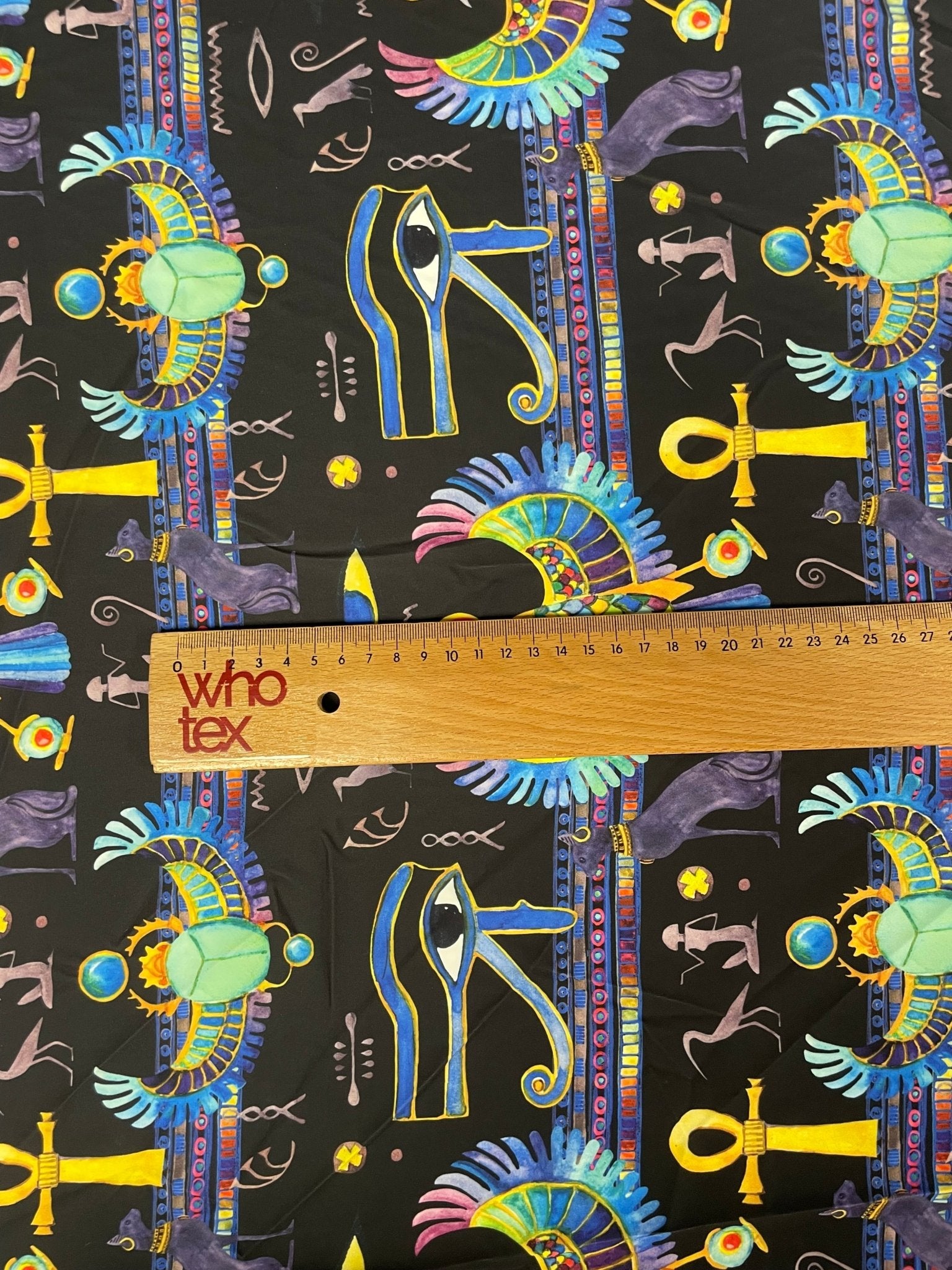 Egyptian Symbol Crepe Fabric by the Metre – Mystical Design - Whotex Fabrics London