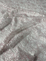 Elegant Lace Embroidered Fabric - Classic White & Pink Design By The Yard - Whotex Online Fabric Store