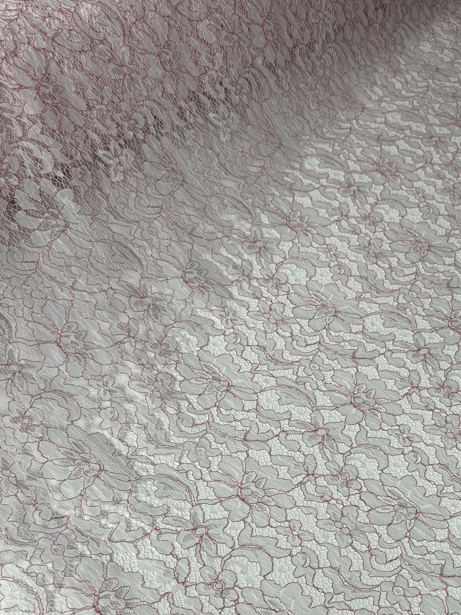 Elegant Lace Embroidered Fabric - Classic White & Pink Design By The Yard - Whotex Online Fabric Store