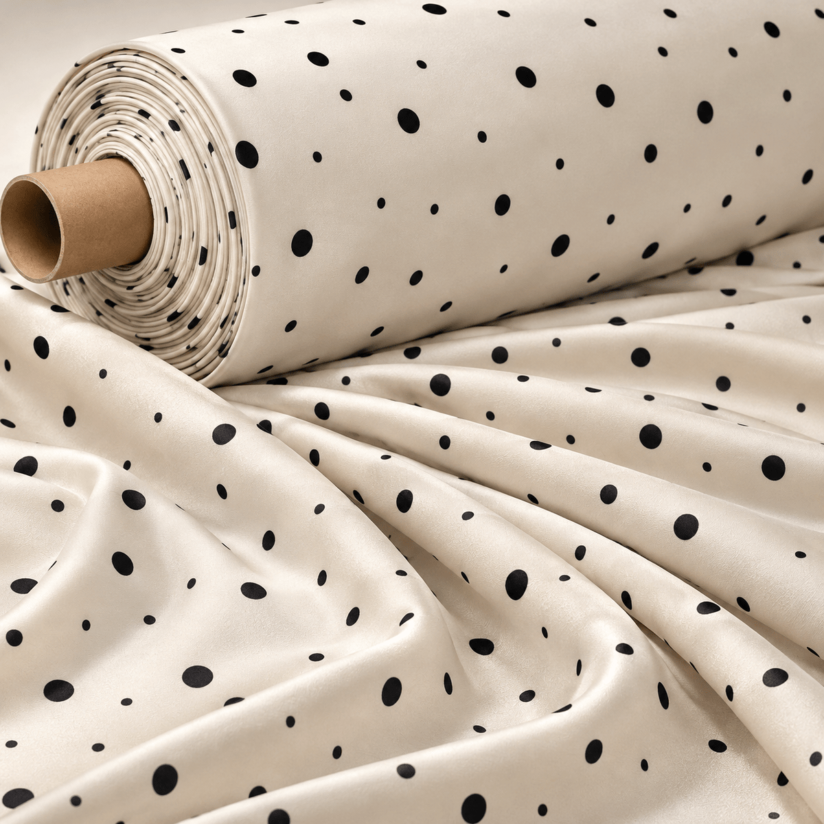 Elegant Polka Dot Fabric – Soft Beige with Black Dots - Whotex Fabrics London
