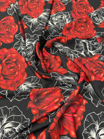 Elegant Red Rose Patterned Fabric by Metre - Whotex Fabrics London