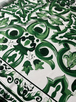 Emerald Majolica Tile Organic Cotton Poplin Fabric by the Metre - Whotex Fabrics London