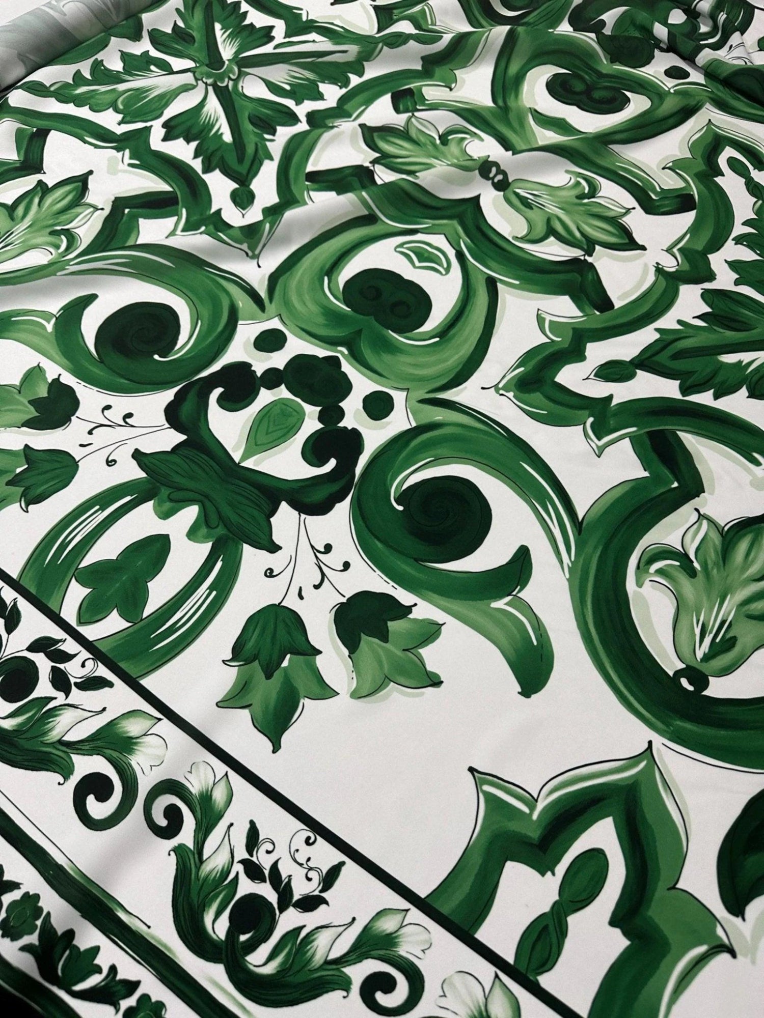 Emerald Majolica Tile Organic Cotton Poplin Fabric by the Metre - Whotex Fabrics London