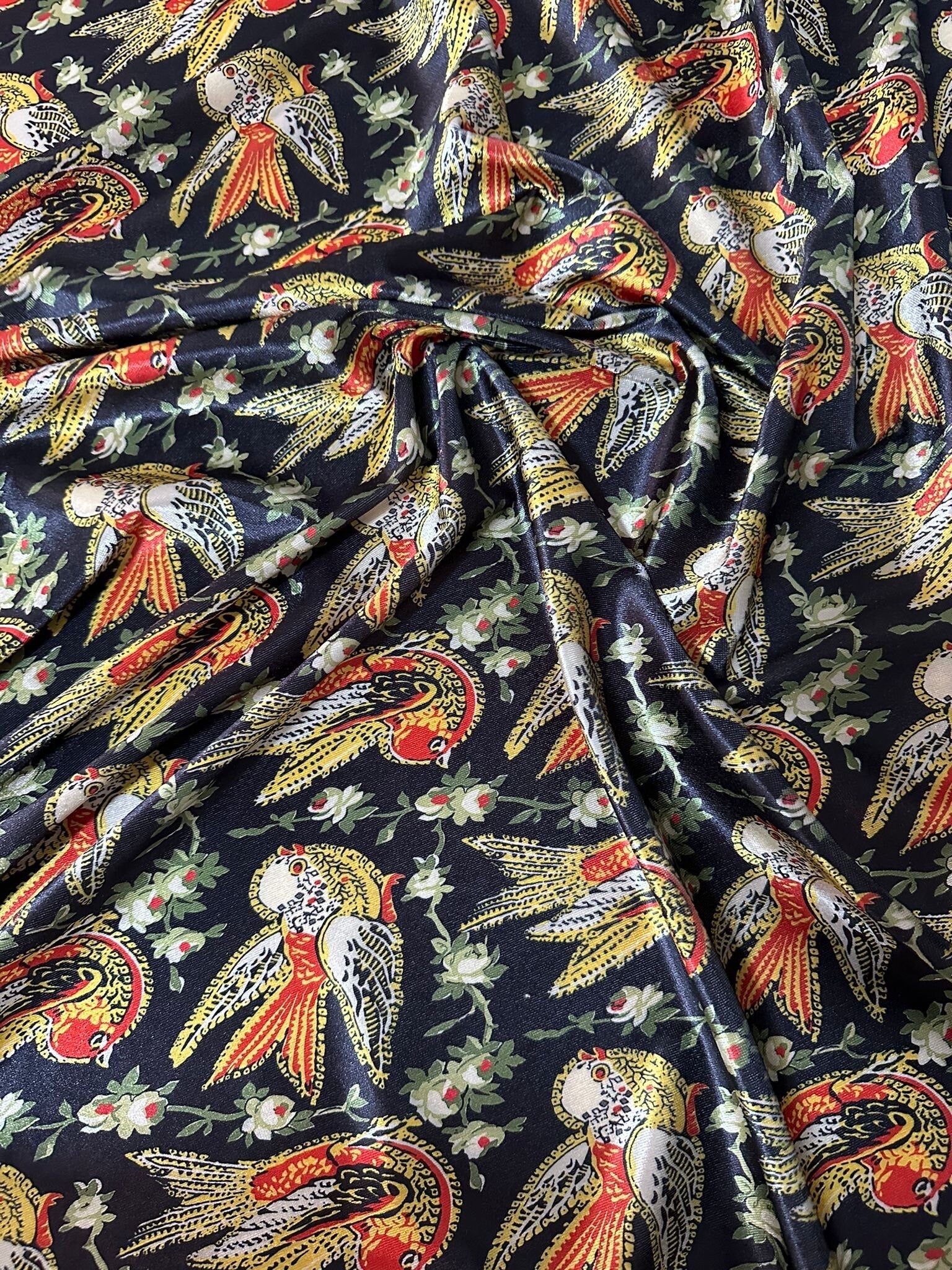 Ethnic Bird Pattern Stretch Velvet Fabric - Whotex