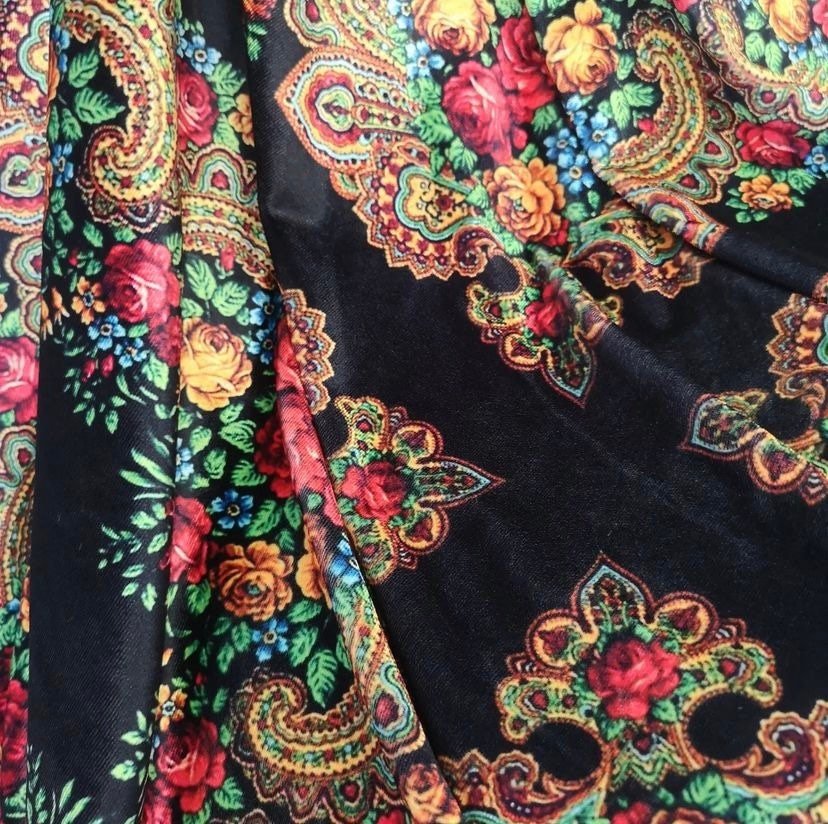 Ethnic Floral Pattern Black Fabric, dress fabric, dress velvet, luxury fabric, high quality - Whotex Online Fabric Store