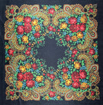 Ethnic Floral Pattern Black Velvet Fabric - Whotex Fabrics London