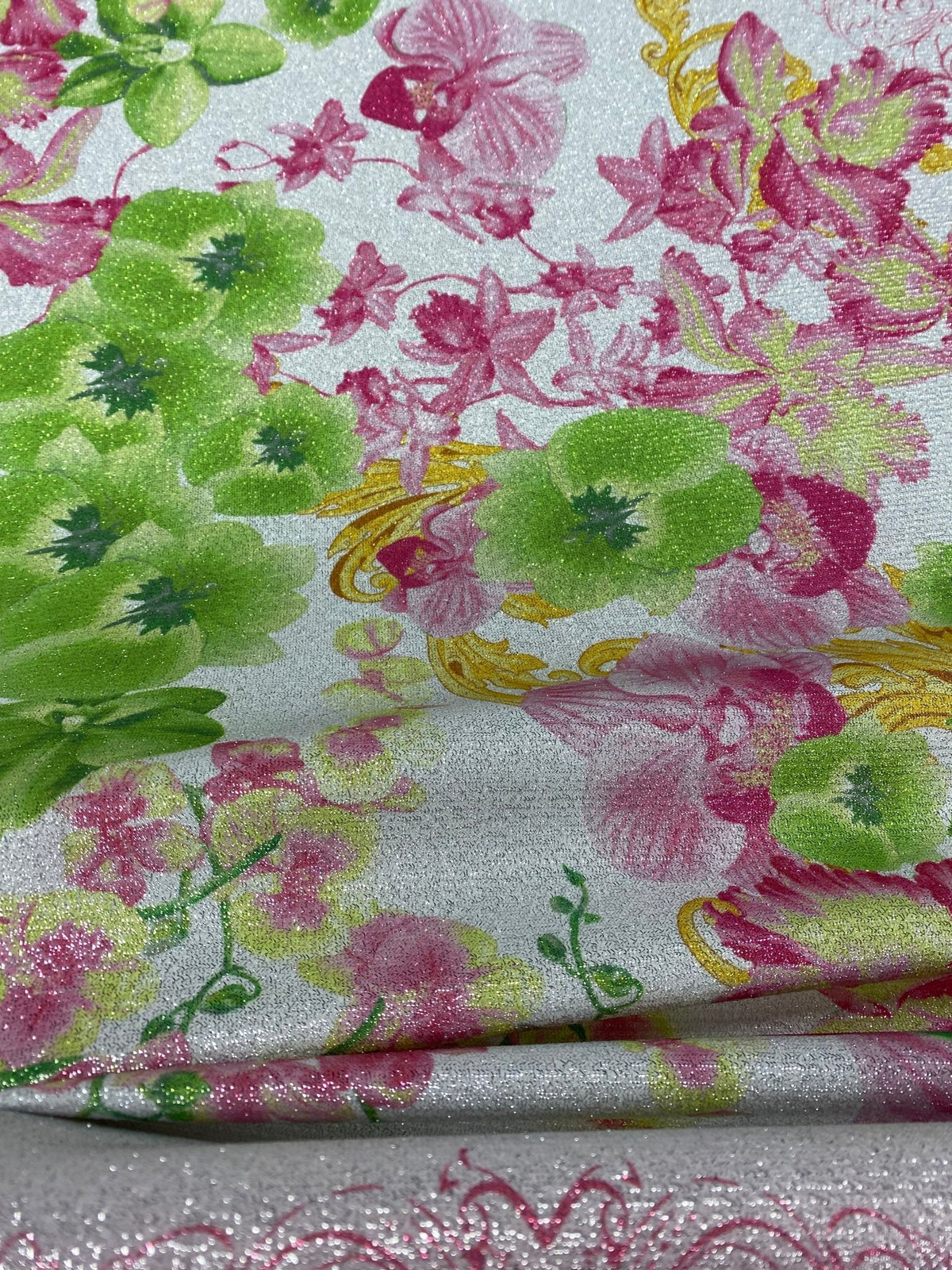 Floral Baroque Lurex Fabric by the Metre - Whotex Fabrics London