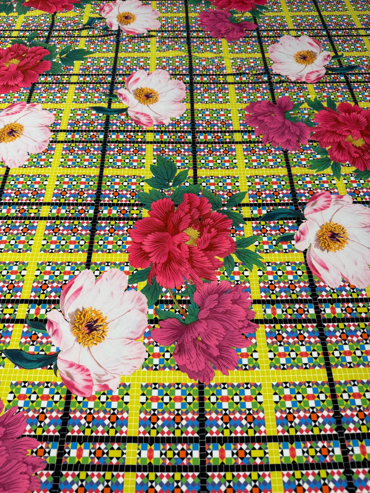 Floral Check Moss Crepe Fabric by the Metre - Whotex Fabrics London