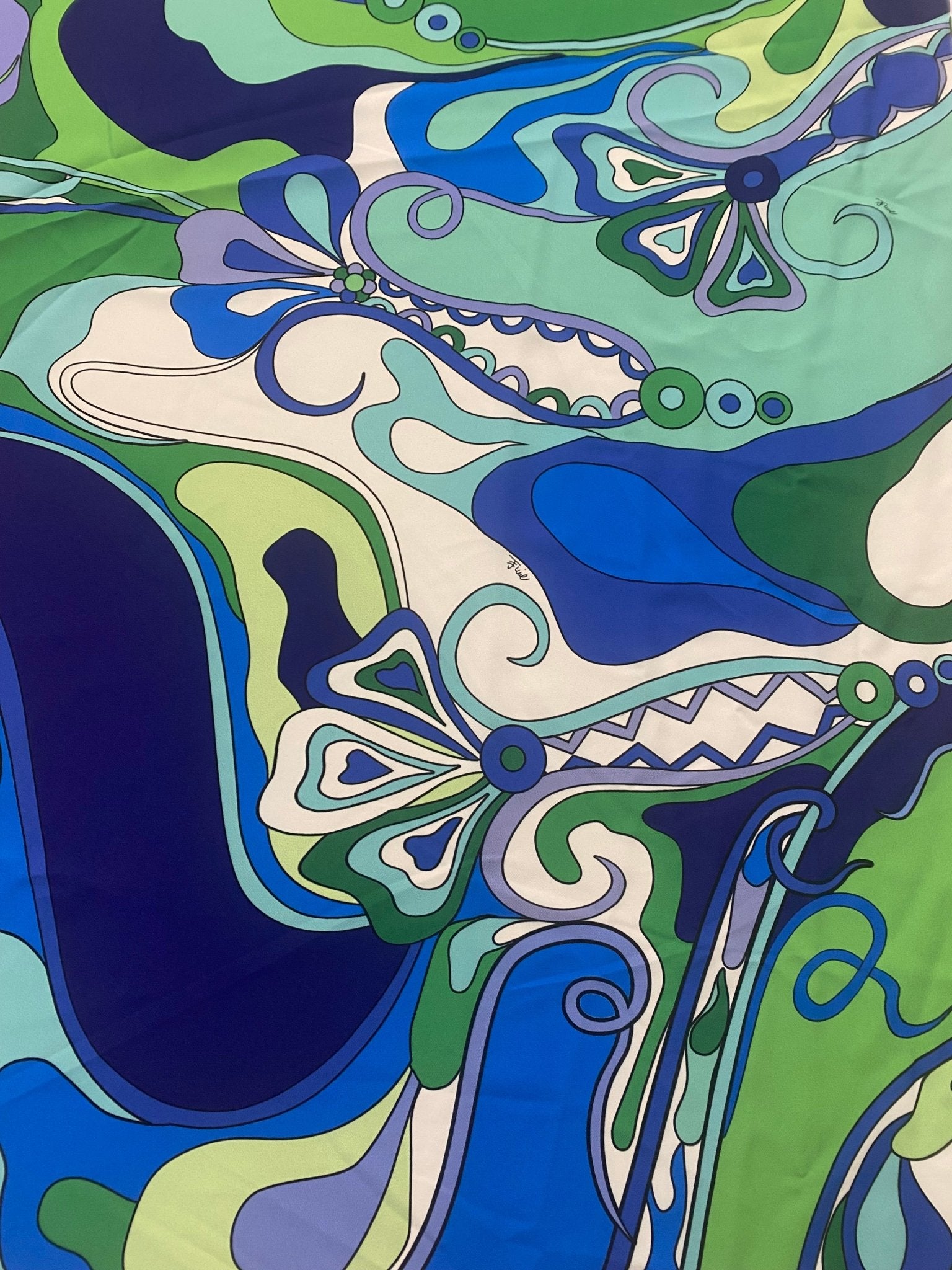 Floral Fabric in Blue and Green Retro Swirl Print - Whotex Online Fabric Store