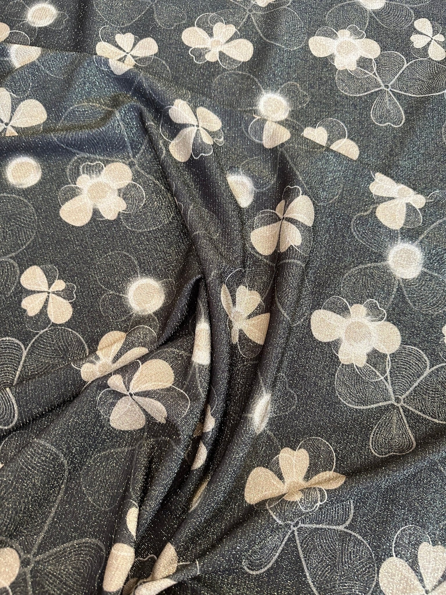 Floral pattern Gold Lurex Fabric, Glitter Knited 4 - way Strecth - Whotex Online Fabric Store