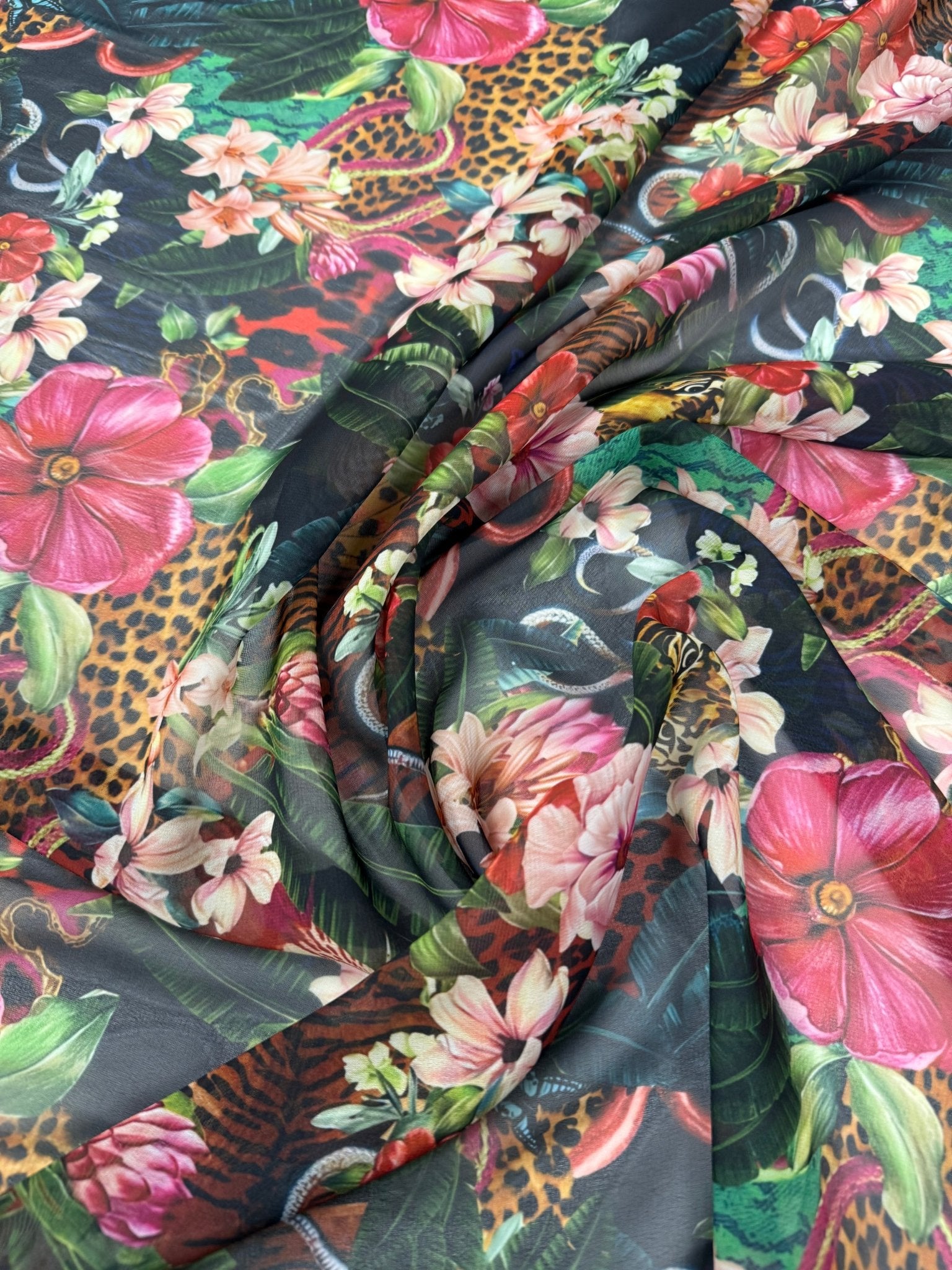 Floral Tropical Print Chiffon Fabric by the Metre - Whotex Fabrics London