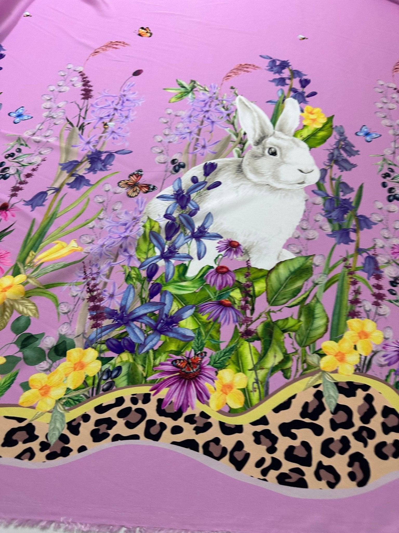 Flowers Pattern Fabric, Rabbit Print Fabric, Pink Design - Whotex Online Fabric Store