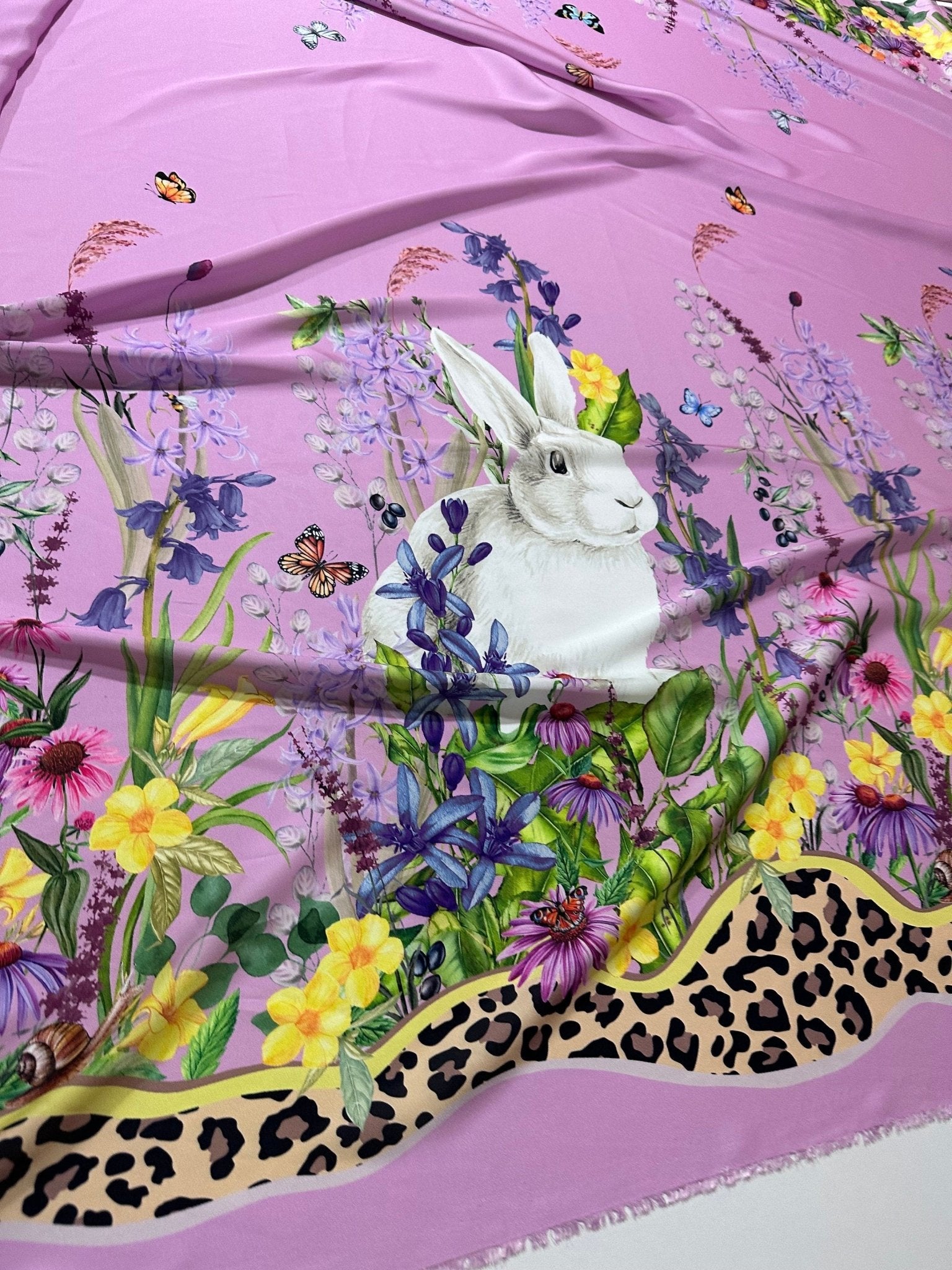 Flowers Pattern Fabric, Rabbit Print Fabric, Pink Design - Whotex Online Fabric Store