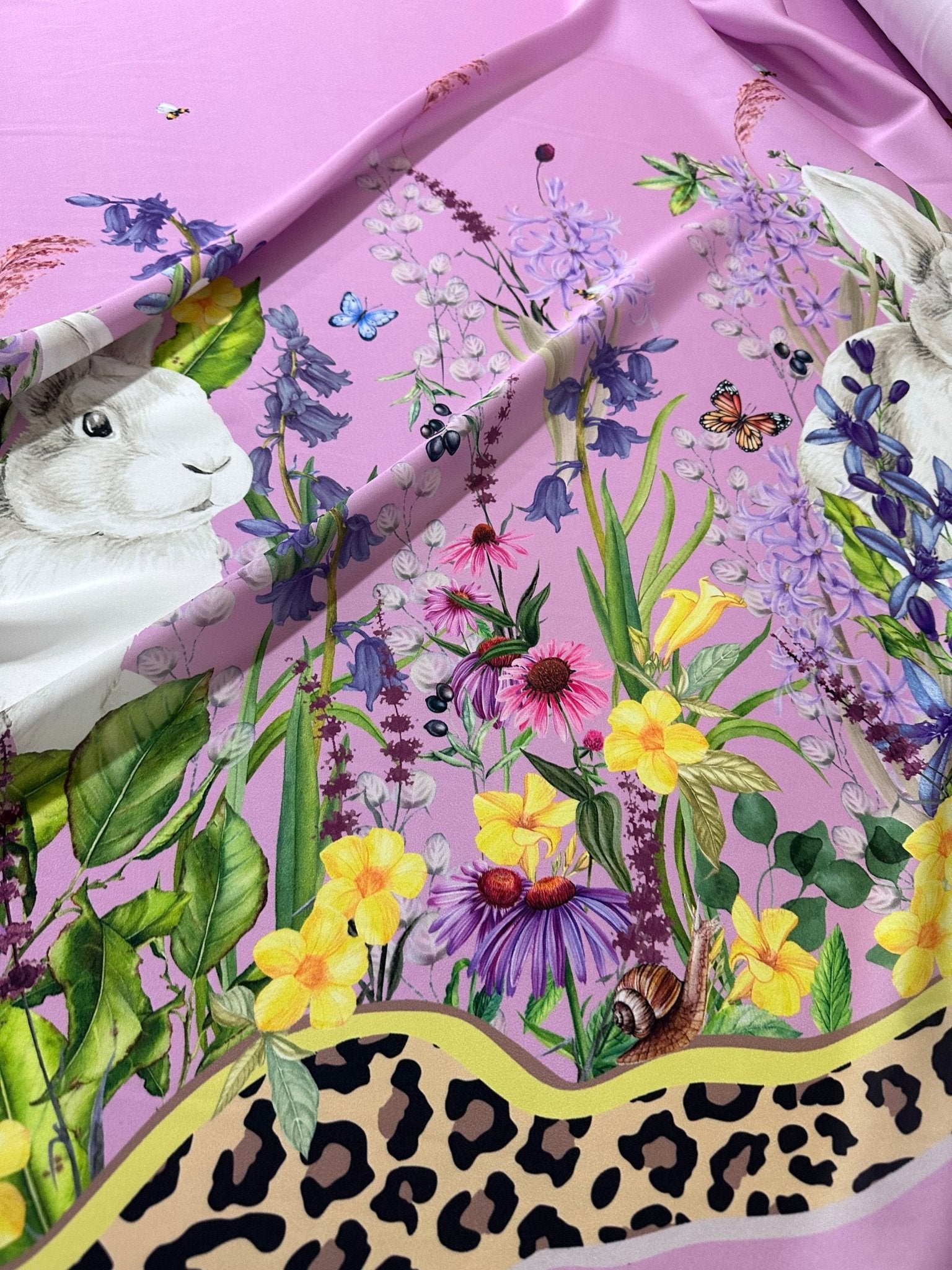 Flowers Pattern Fabric, Rabbit Print Fabric, Pink Design - Whotex Online Fabric Store