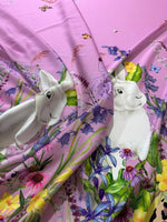 Flowers Pattern Fabric, Rabbit Print Fabric, Pink Design - Whotex Online Fabric Store