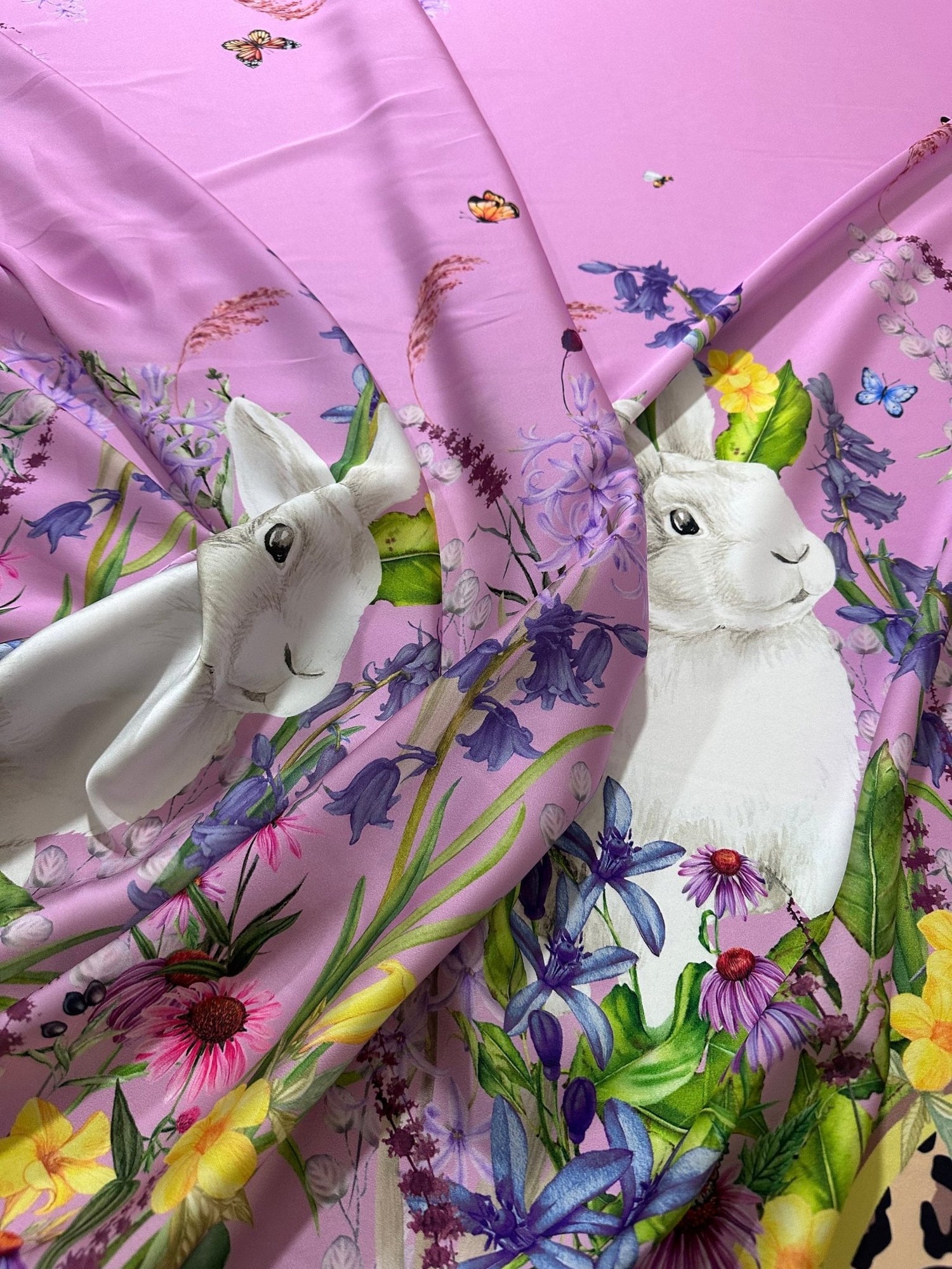 Flowers Pattern Fabric, Rabbit Print Fabric, Pink Design - Whotex Online Fabric Store