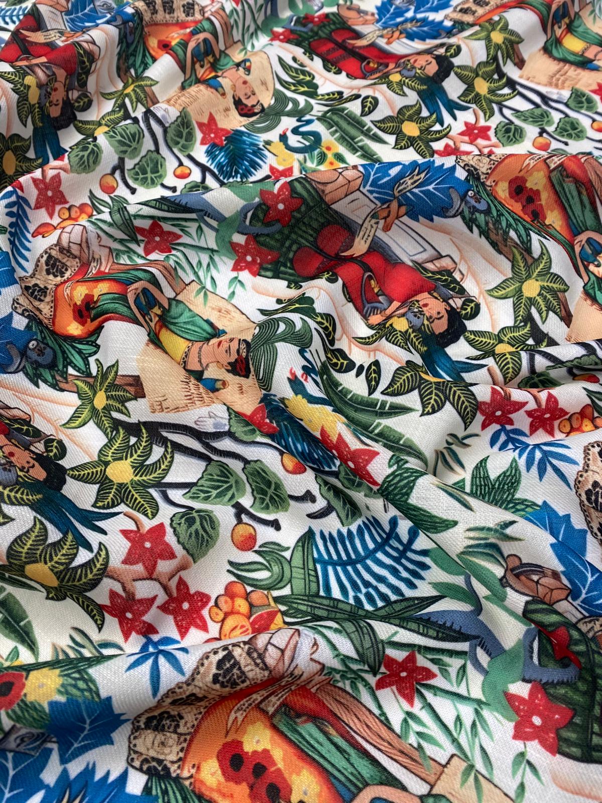 Frida Kahlo Tropical Print Fabric by the Metre - Whotex Fabrics London