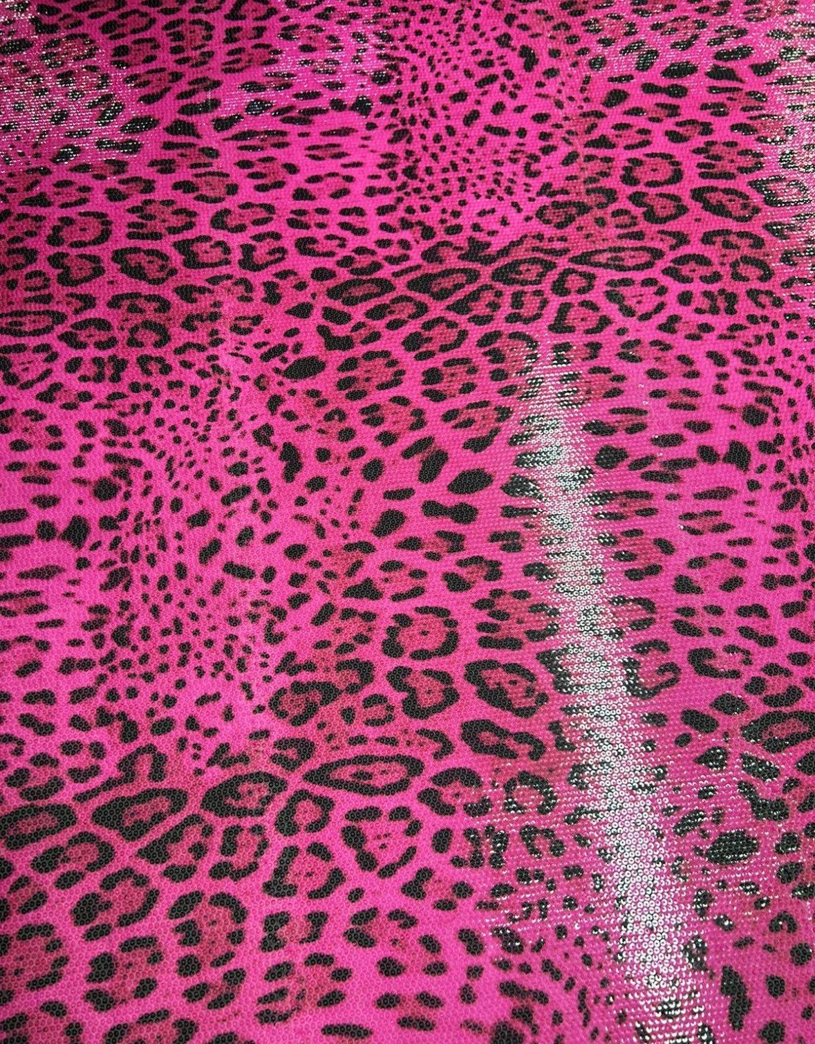 Fushia Leopard Sequin Fabric, 2 - Way Stretch Sequin Fabric By The Yard - Whotex Online Fabric Store