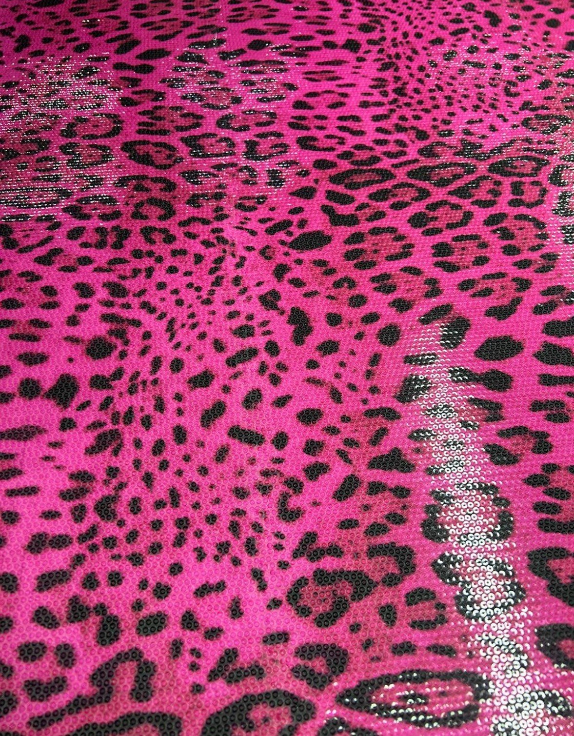 Fushia Leopard Sequin Fabric, 2 - Way Stretch Sequin Fabric By The Yard - Whotex Online Fabric Store