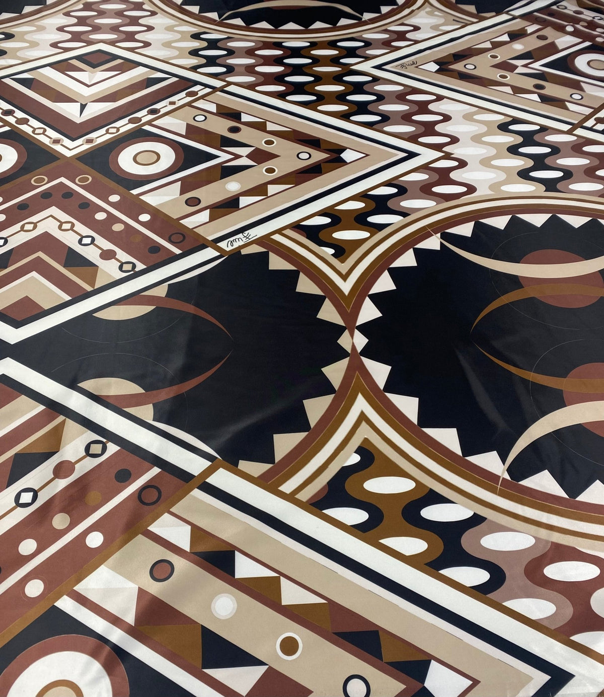 Geometric Art Deco Fabric – Brown Beige Retro Pattern by the Metre - Whotex Fabrics London