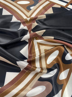 Geometric Art Deco Fabric – Brown Beige Retro Pattern by the Metre - Whotex Fabrics London