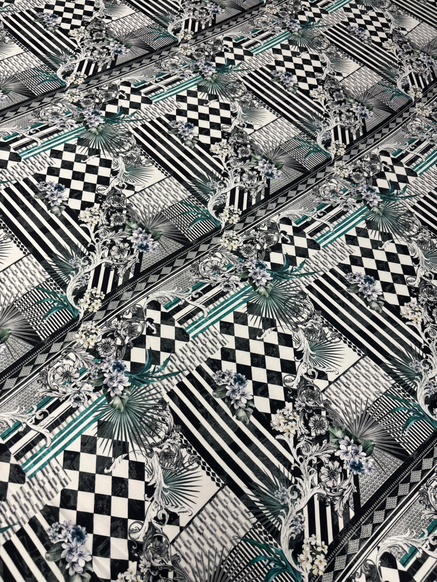 Geometric Floral Chiffon Satin Fabric by the Metre – Black & White Luxury - Whotex Online Fabric Store