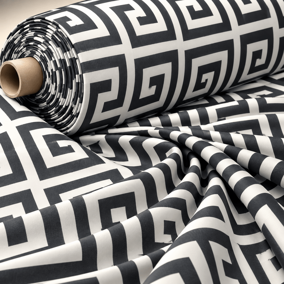 Geometric Greek Key Chiffon Fabric by the Metre - Whotex Fabrics London