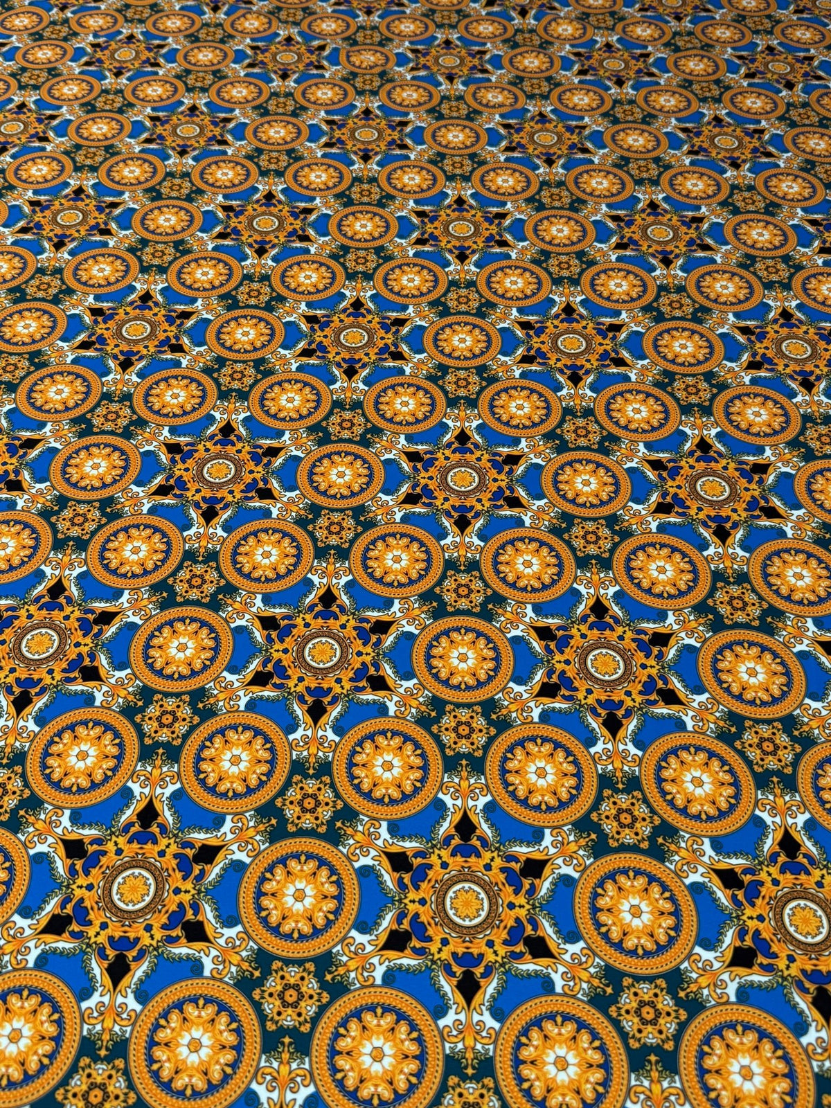 Geometric Medallion Moss Crepe Fabric by the Metre - Whotex Fabrics London