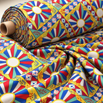 Geometric Mosaic Lycra Satin Fabric by the Metre - Whotex Fabrics London