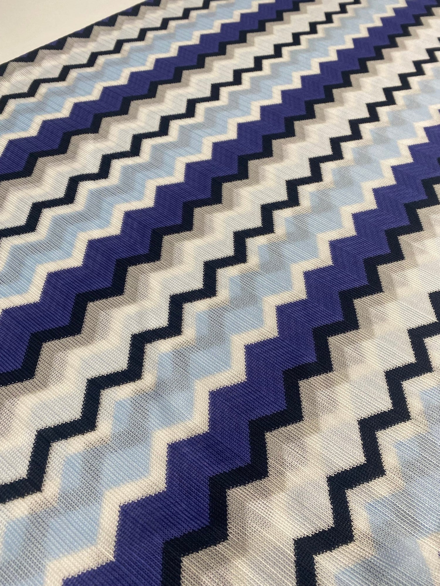 Geometric Zigzag Patterned Fabric – Blue, Purple & Beige Woven - Whotex Online Fabric Store