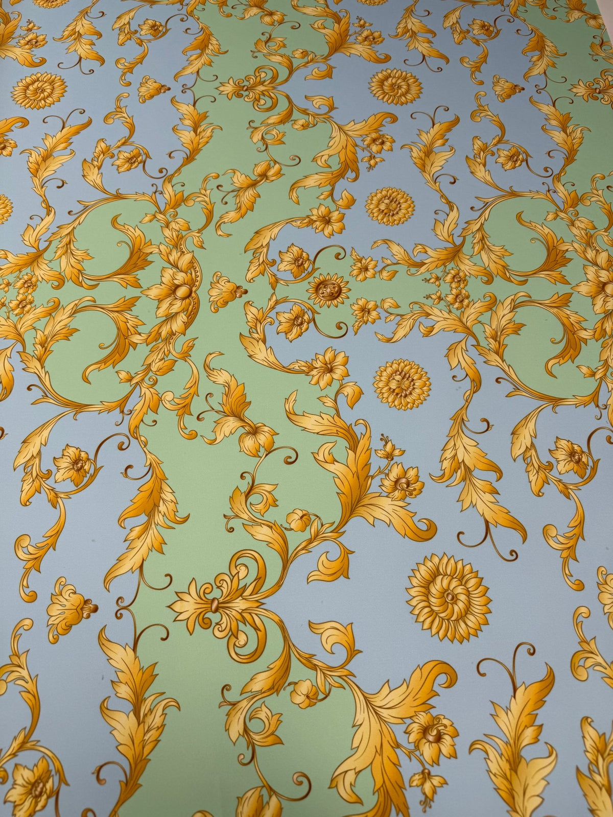 Gold Baroque Moss Crepe Fabric by the Metre - Whotex Fabrics London