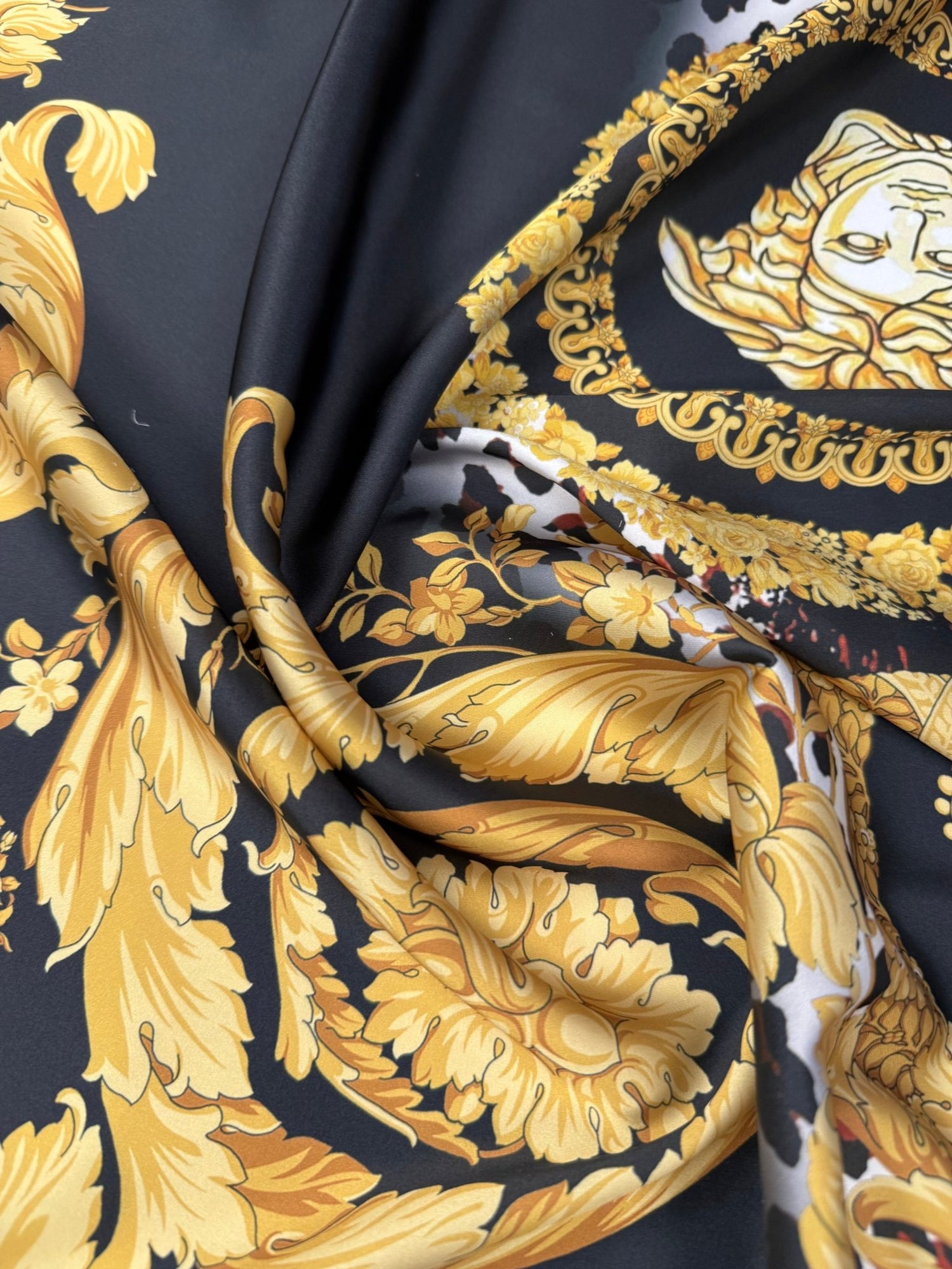 Gold Baroque Satin Fabric by the Metre - Whotex Fabrics London