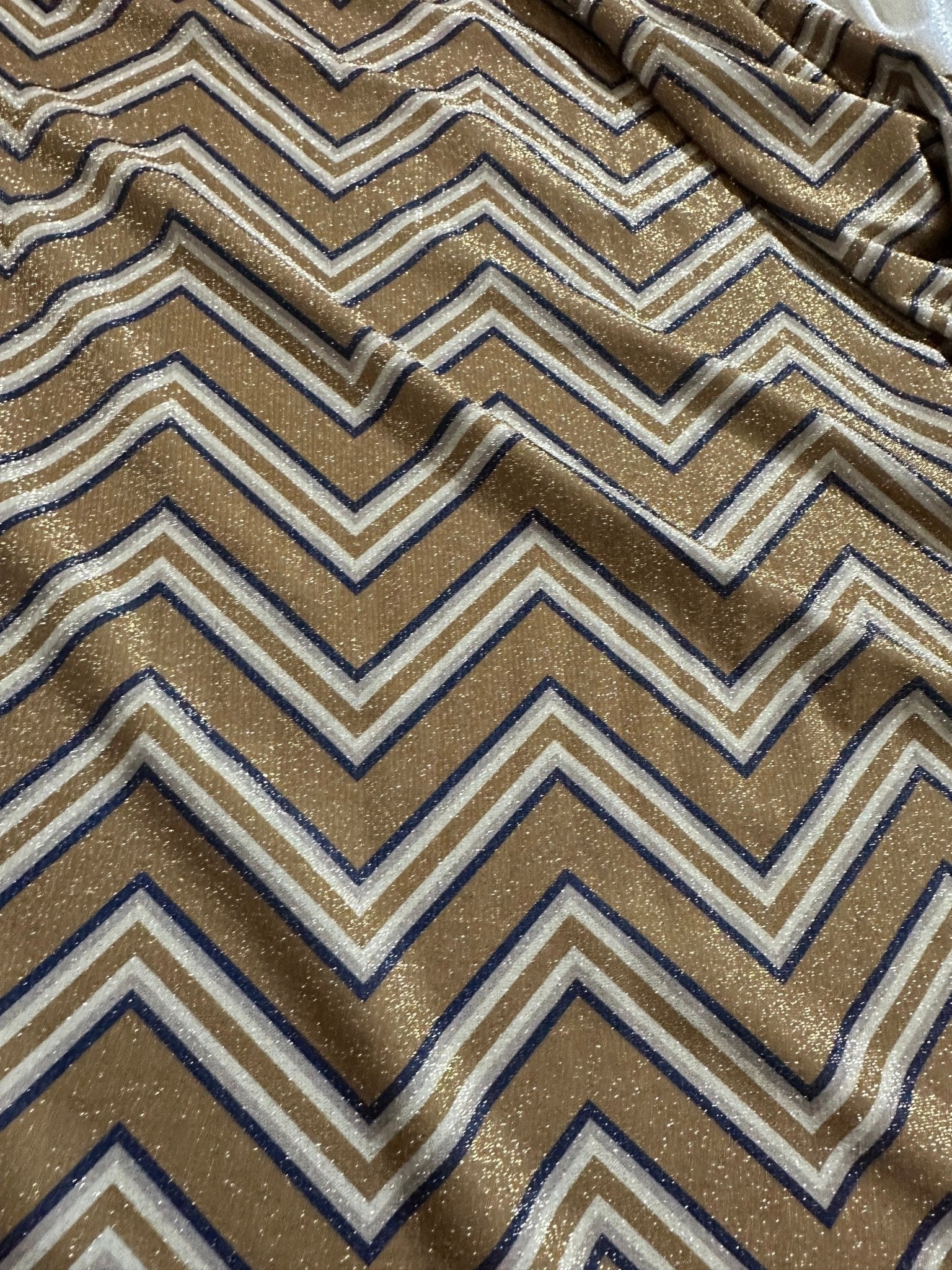 Gold Big Zigzag Pattern Fabric, Glitter Knited 4 - way strecth Fabric - Whotex