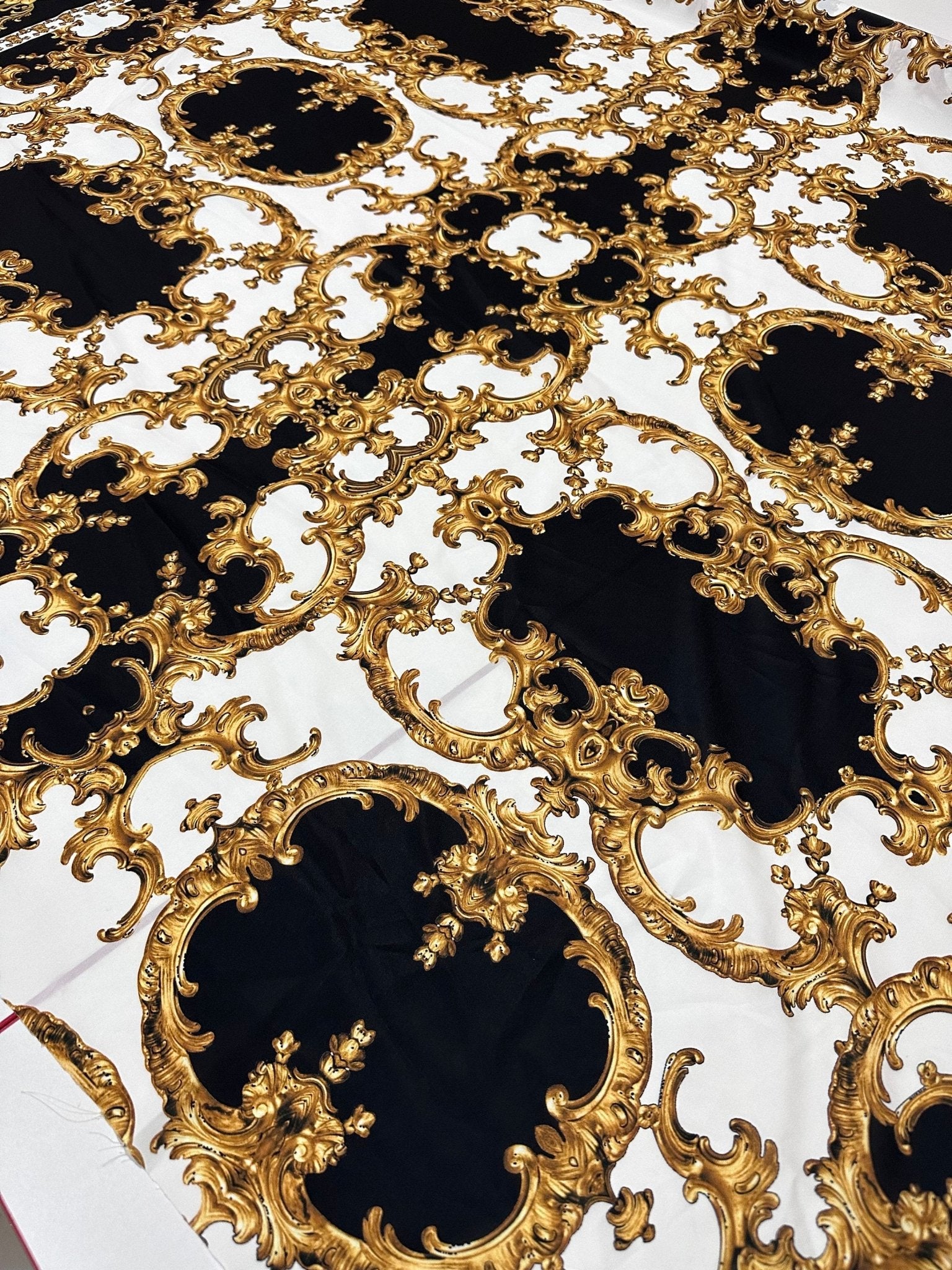 Gold Black Crepe ,Baroque Pattern Silky Fabric - Whotex