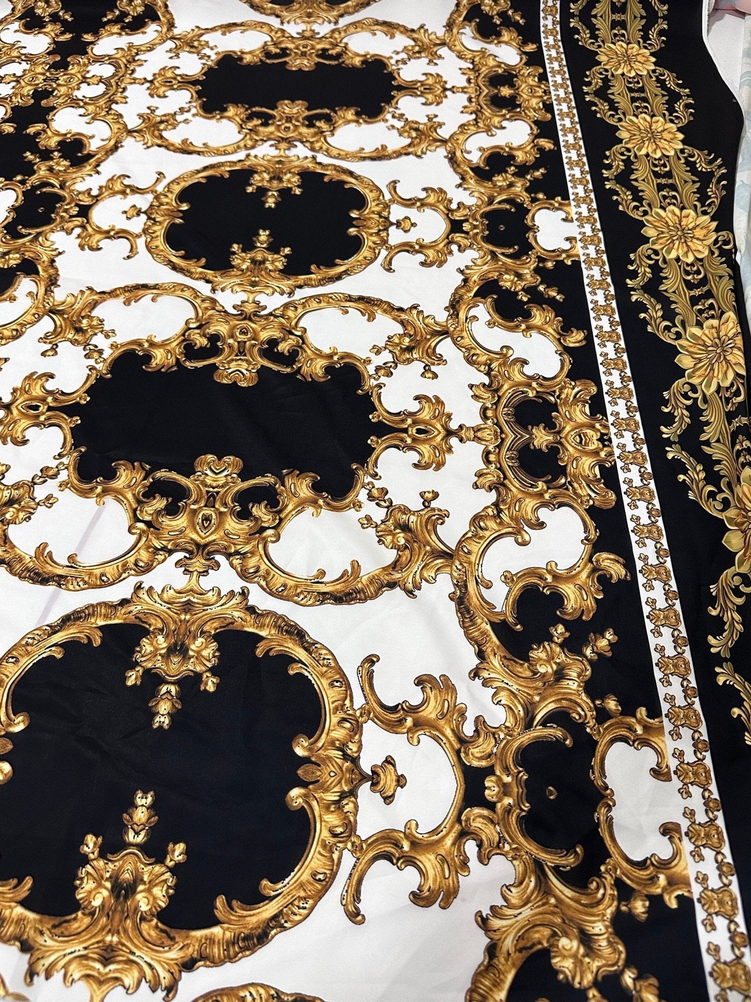 Gold Black Crepe ,Baroque Pattern Silky Fabric - Whotex